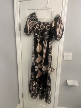 Express Black Smocked Puff Sleeve Midi Dress Size S
